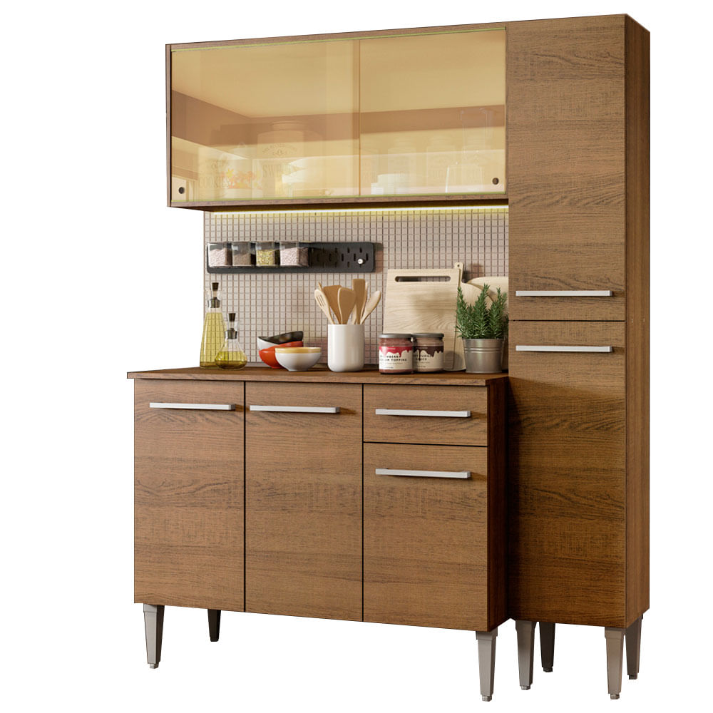 Armário de Cozinha Compacta 137cm Rustic Emilly Gold Madesa 03 - Rustic