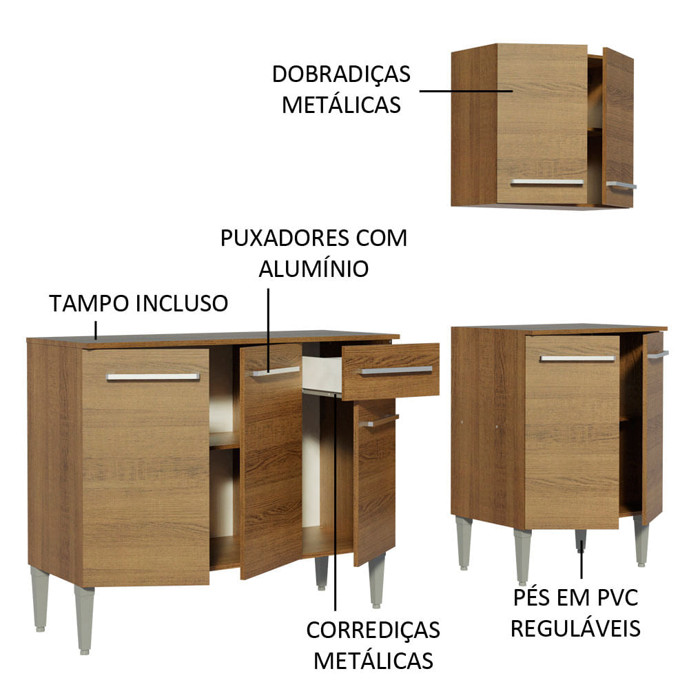 Armário de Cozinha Compacta 169cm Rustic Emilly Free Madesa 01