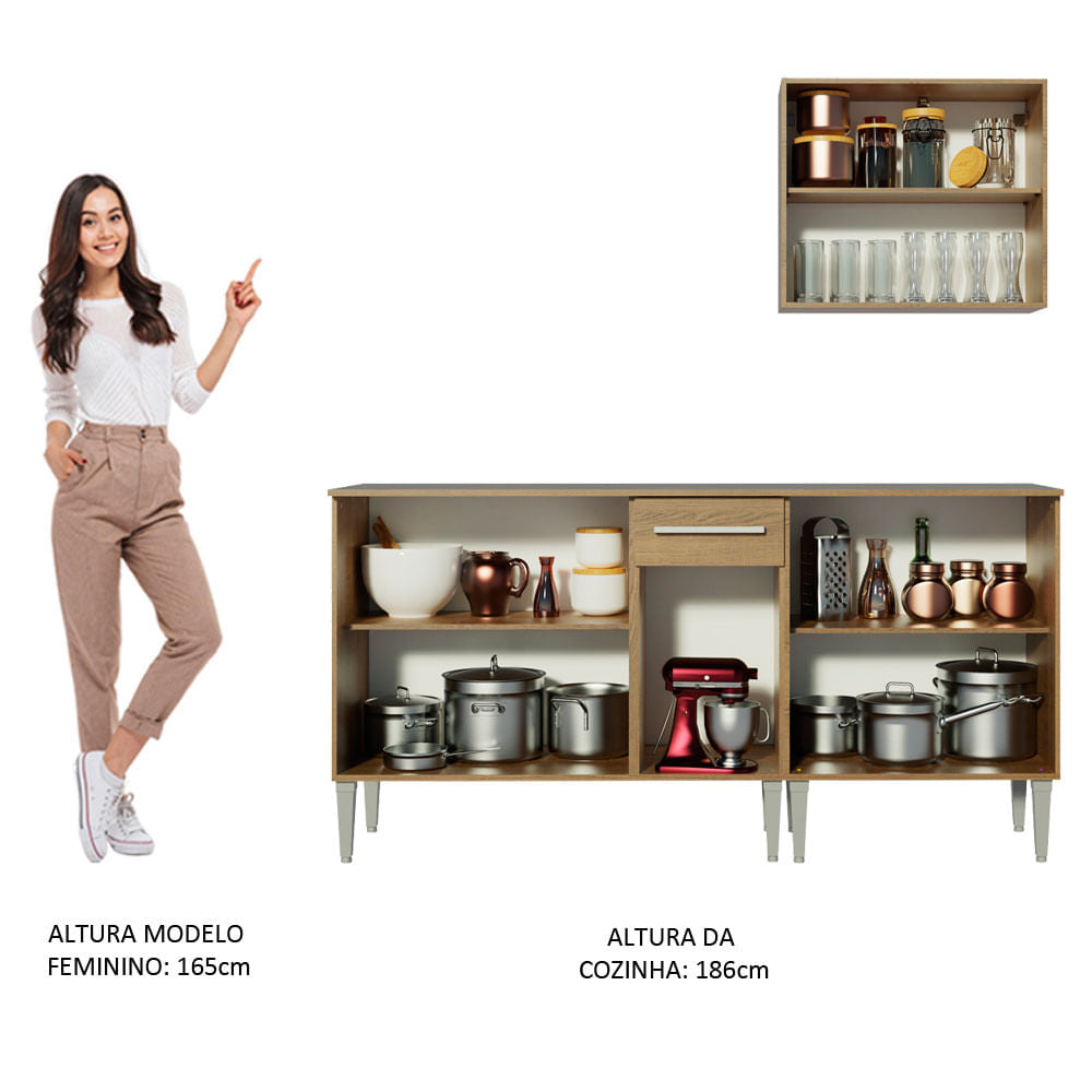 Armário de Cozinha Compacta 169cm Rustic Emilly Free Madesa 01