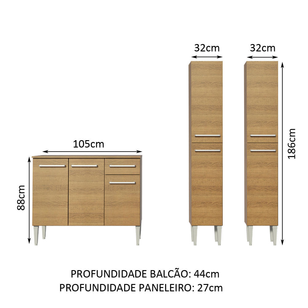 Armário de Cozinha Compacta com Balcão e Paneleiro Rustic Emilly Front Madesa