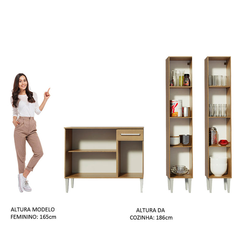 Armário de Cozinha Compacta com Balcão e Paneleiro Rustic Emilly Front Madesa