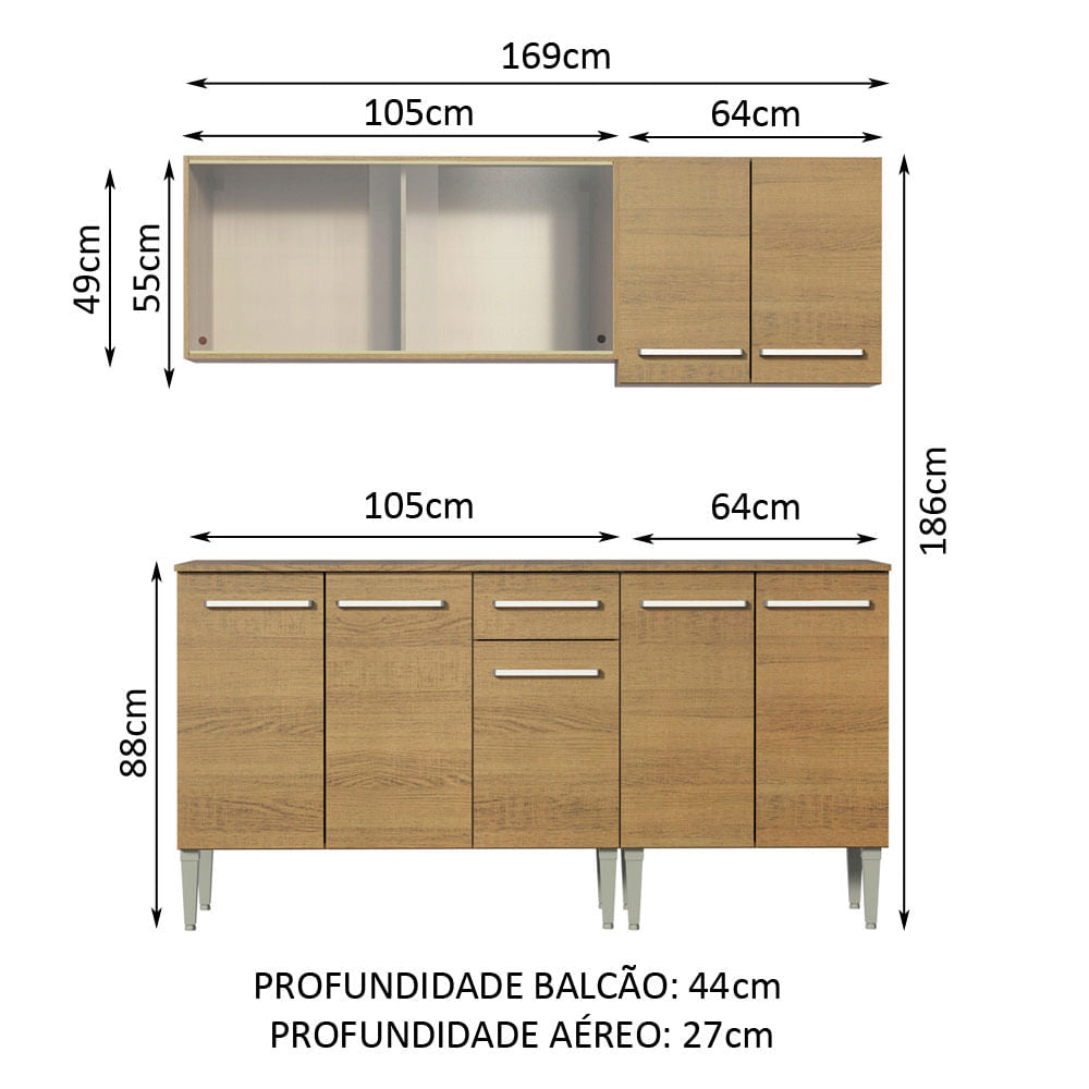Armário de Cozinha Completa 169cm Rustic Emilly Box Madesa 03