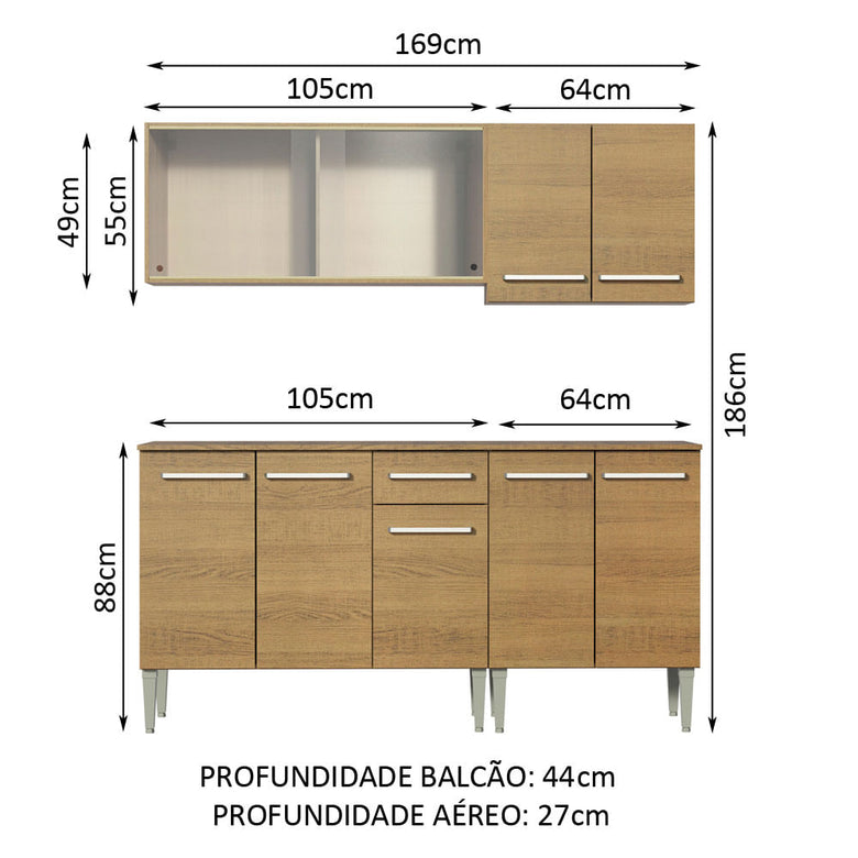 Armário de Cozinha Completa 169cm Rustic Emilly Box Madesa 03