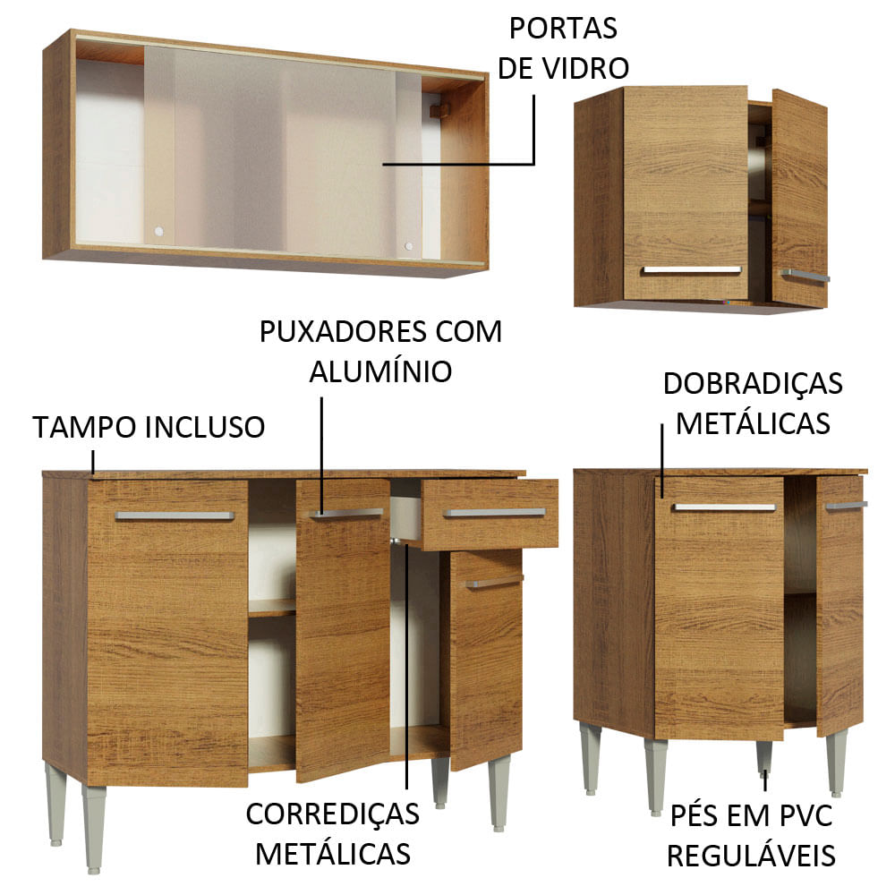 Armário de Cozinha Completa 169cm Rustic Emilly Box Madesa 03