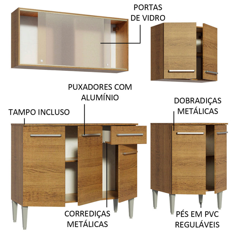 Armário de Cozinha Completa 169cm Rustic Emilly Box Madesa 03