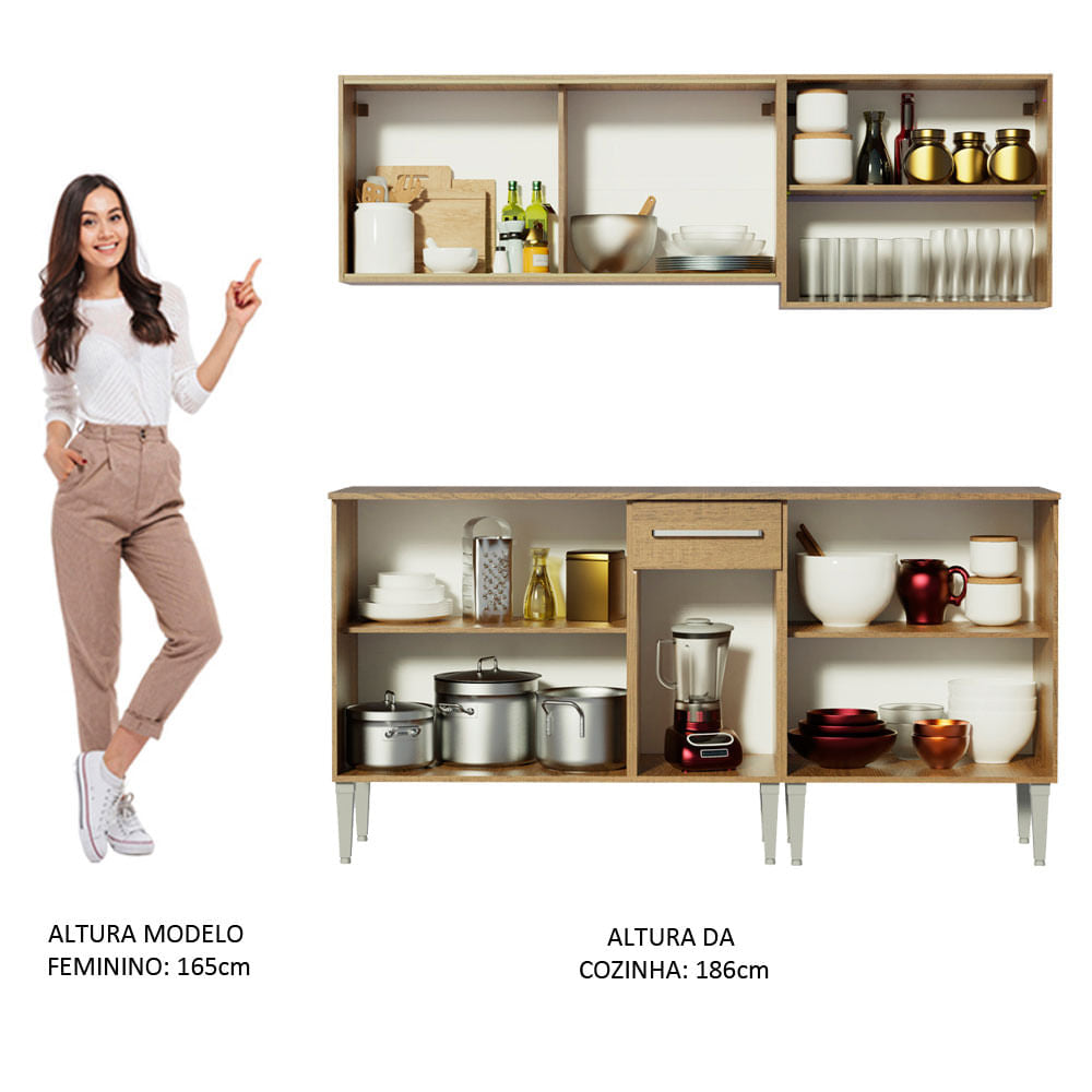 Armário de Cozinha Completa 169cm Rustic Emilly Box Madesa 03