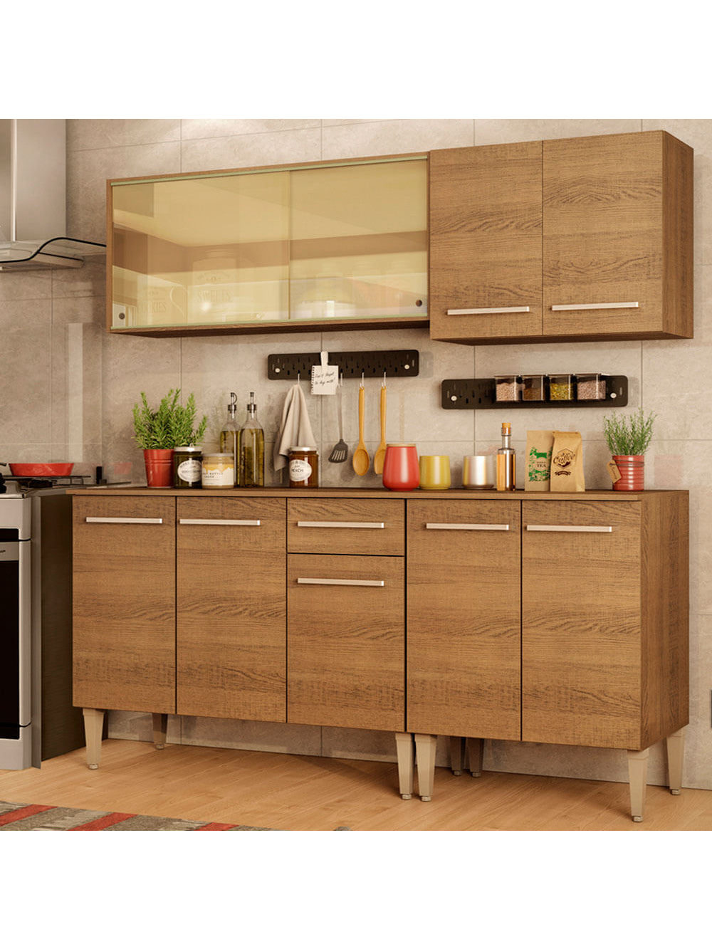 Armário de Cozinha Completa 169cm Rustic Emilly Drive Madesa 04 - Rustic