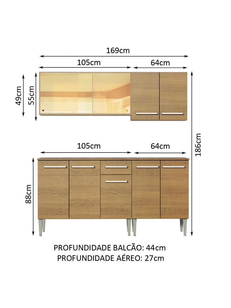 Armário de Cozinha Completa 169cm Rustic Emilly Drive Madesa 04