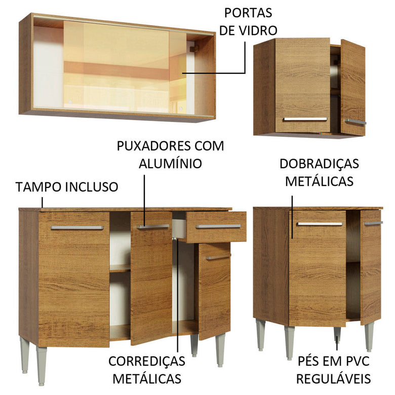 Armário de Cozinha Completa 169cm Rustic Emilly Drive Madesa 04