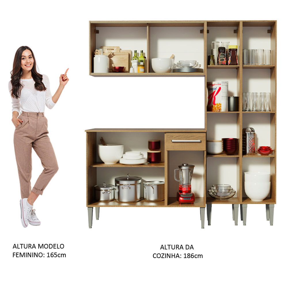 Armário de Cozinha Completa 169cm Rustic Emilly Fly Madesa 05