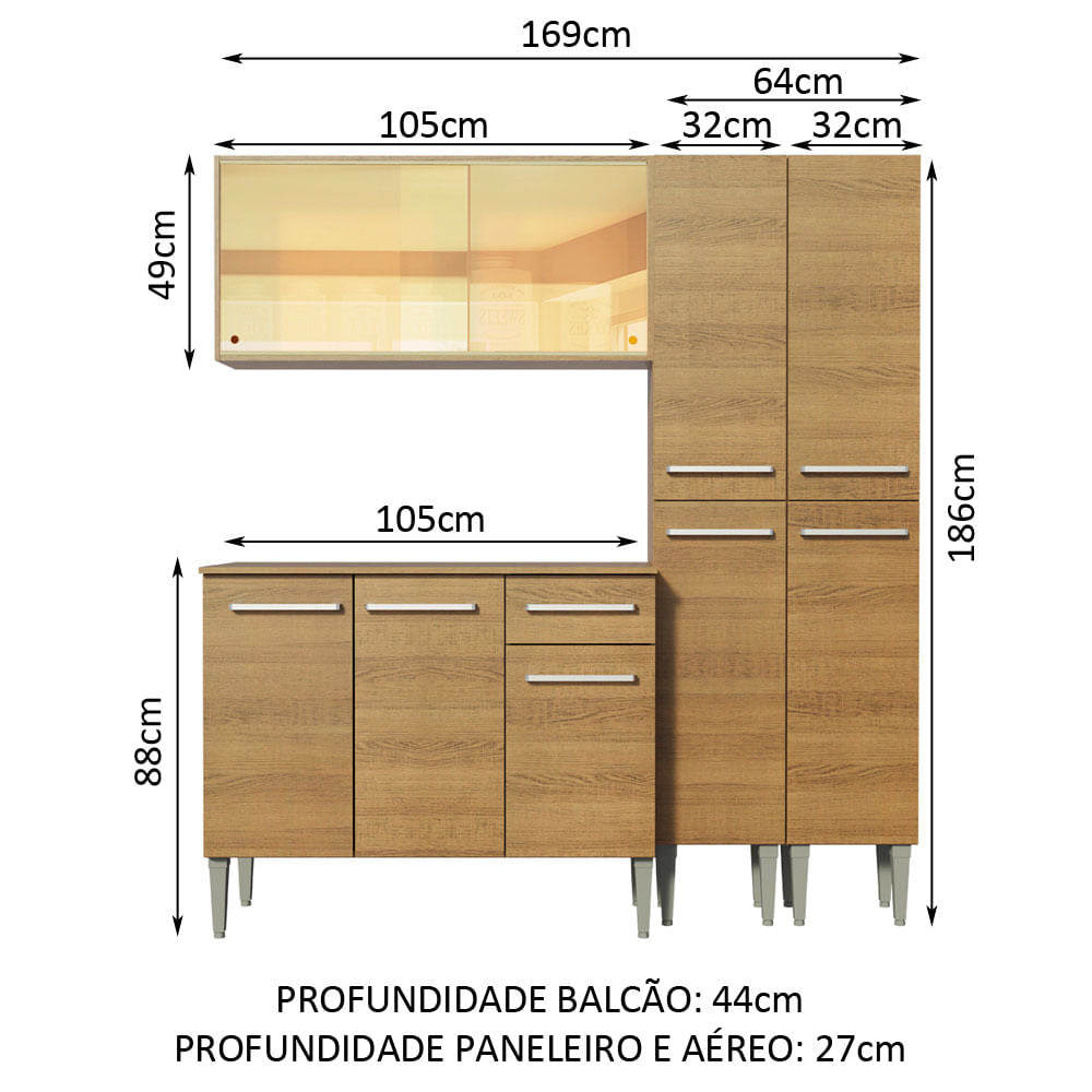 Armário de Cozinha Completa 169cm Rustic Emilly Voice Madesa 06
