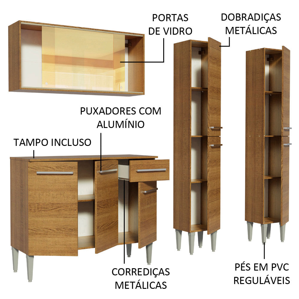 Armário de Cozinha Completa 169cm Rustic Emilly Voice Madesa 06