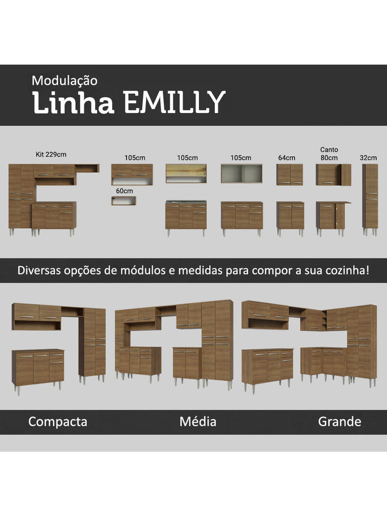 Armário de Cozinha Completa 201cm Rustic Emilly Sing Madesa 01