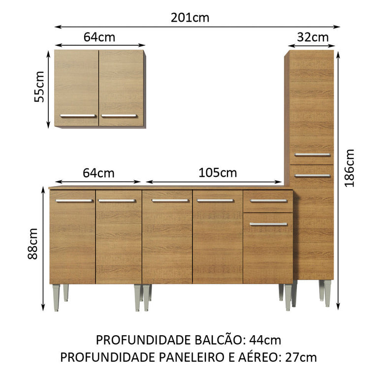 Armário de Cozinha Completa 201cm Rustic Emilly Sing Madesa 01