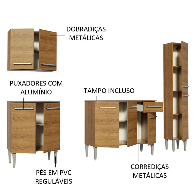 Armário de Cozinha Completa 201cm Rustic Emilly Sing Madesa 01