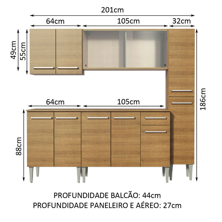 Armário de Cozinha Completa 201cm Rustic Emilly Fast Madesa 02