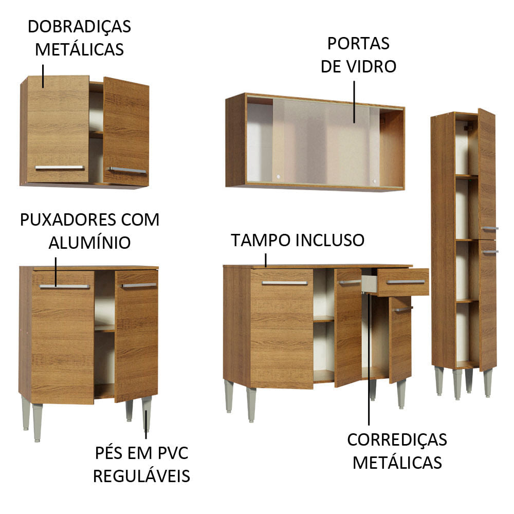 Armário de Cozinha Completa 201cm Rustic Emilly Fast Madesa 02