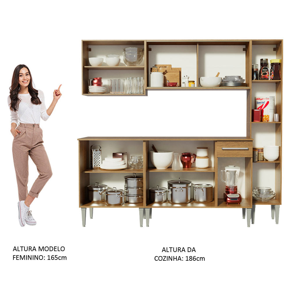 Armário de Cozinha Completa 201cm Rustic Emilly Fast Madesa 02