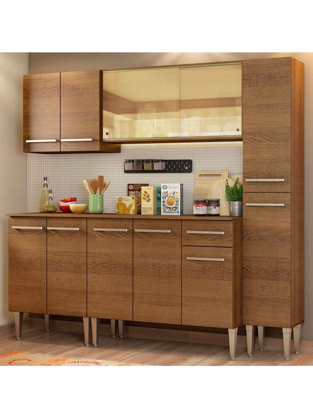 Armário de Cozinha Completa 201cm Rustic Emilly West Madesa 03 - Rustic