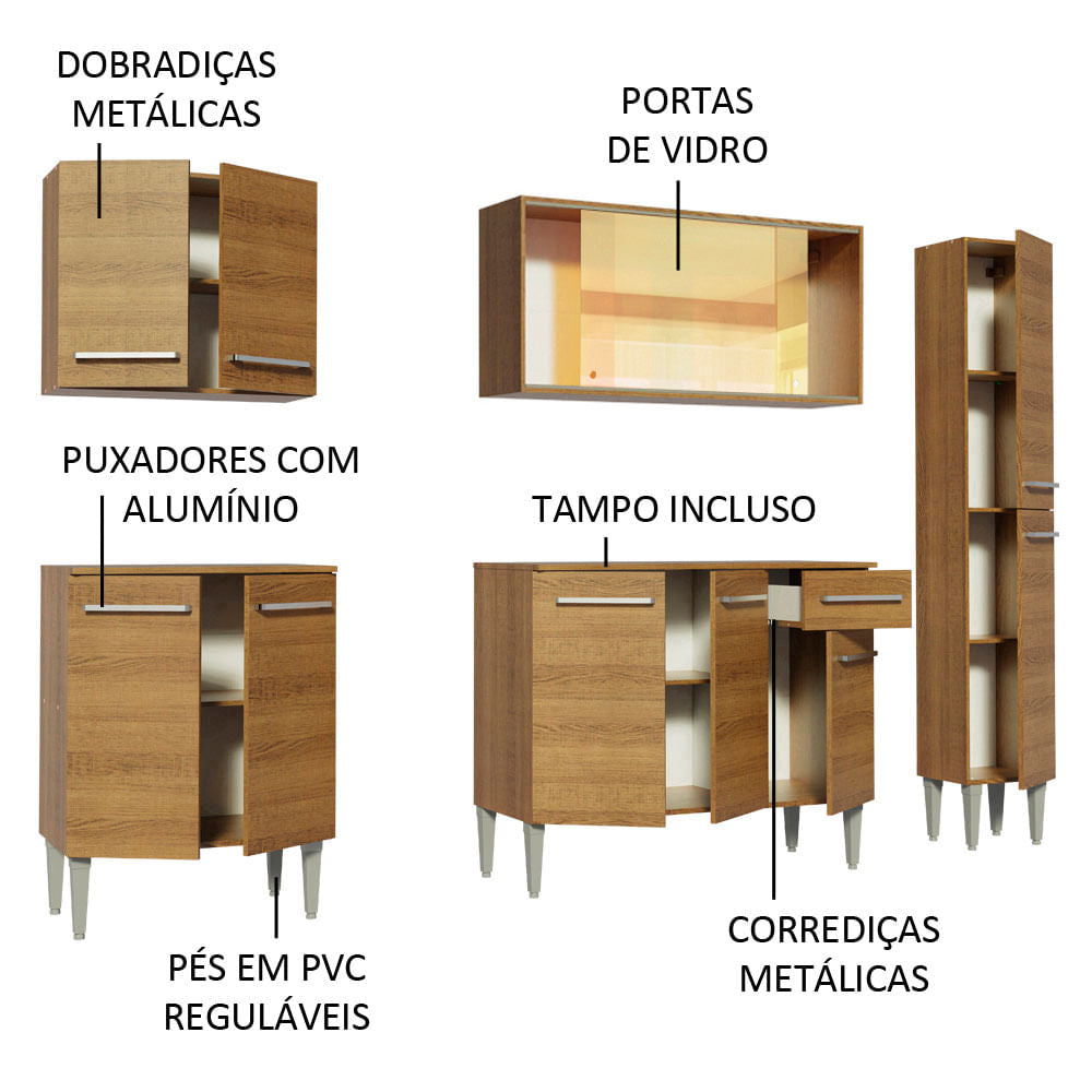 Armário de Cozinha Completa 201cm Rustic Emilly West Madesa 03
