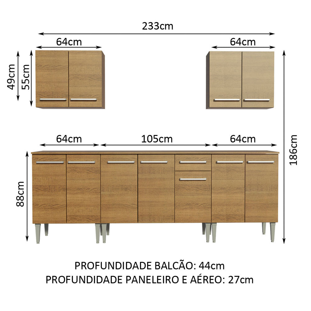 Armário de Cozinha Completa 233cm Rustic Emilly King Madesa 01