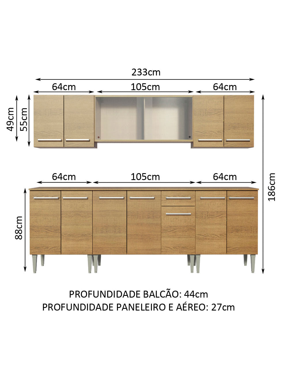 Armário de Cozinha Completa 233cm Rustic Emilly Wind Madesa 02