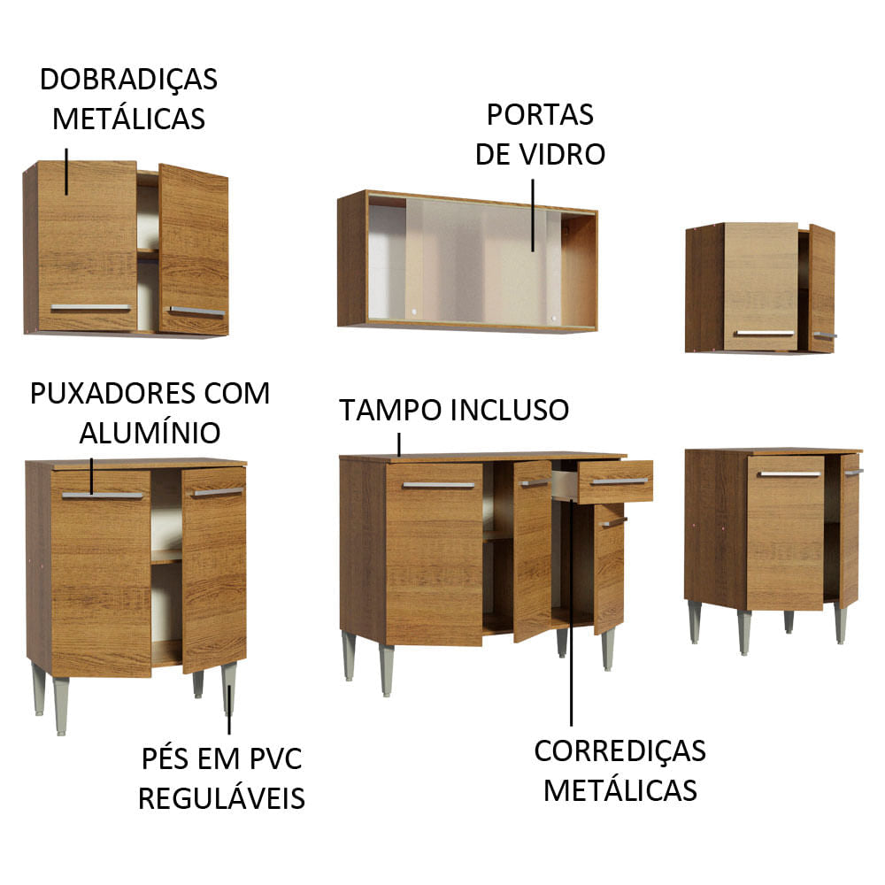 Armário de Cozinha Completa 233cm Rustic Emilly Wind Madesa 02