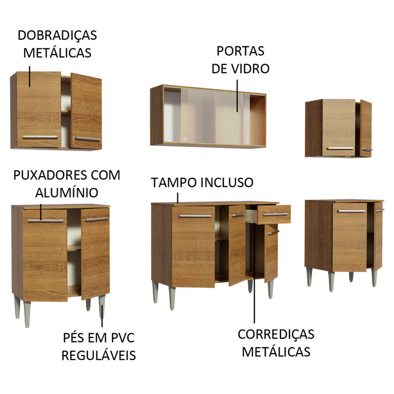 Armário de Cozinha Completa 233cm Rustic Emilly Wind Madesa 02