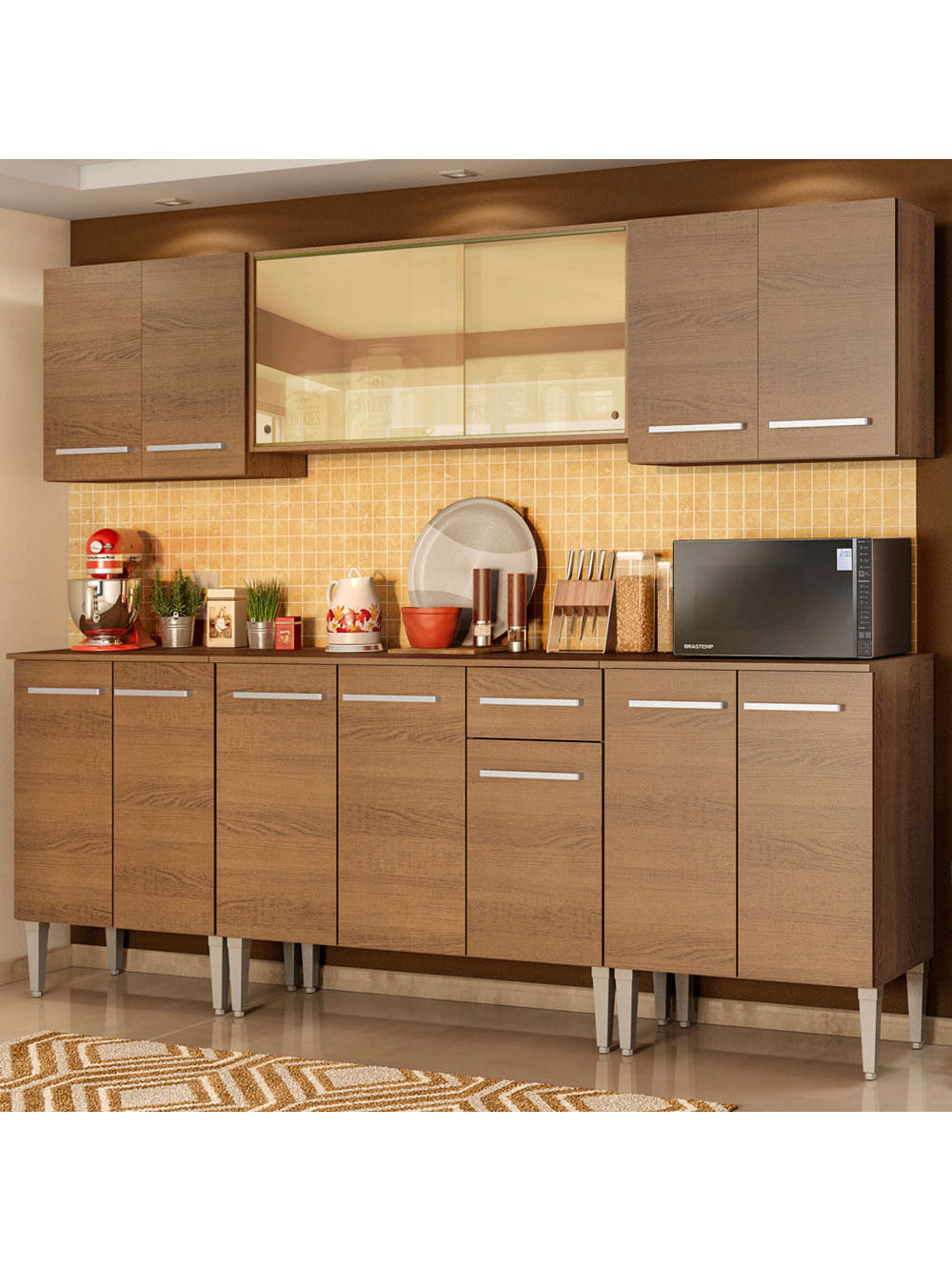 Armário de Cozinha Completa 233cm Rustic Emilly Fire Madesa 03 - Rustic