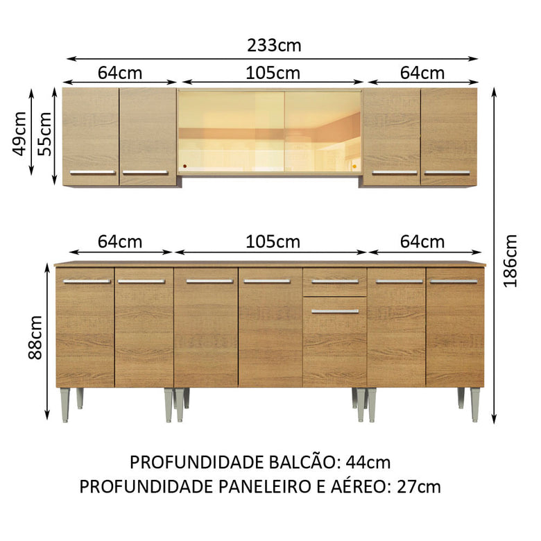 Armário de Cozinha Completa 233cm Rustic Emilly Fire Madesa 03