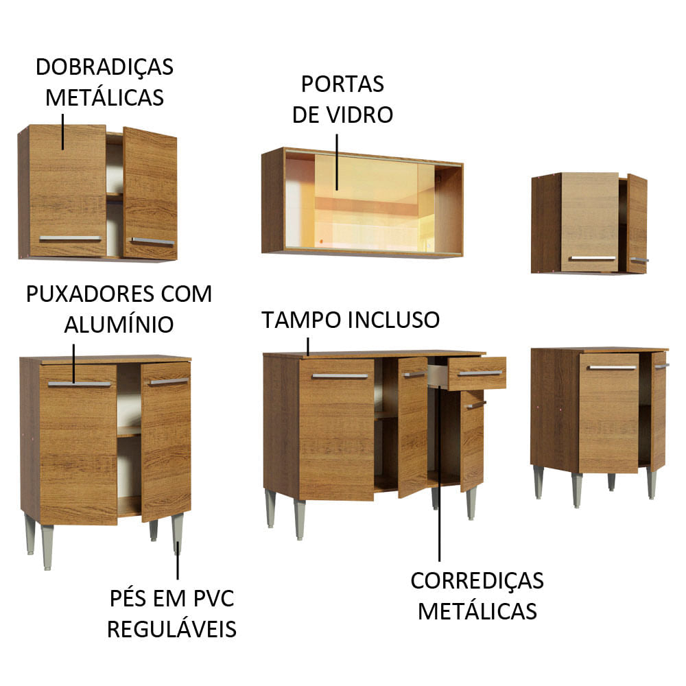 Armário de Cozinha Completa 233cm Rustic Emilly Fire Madesa 03