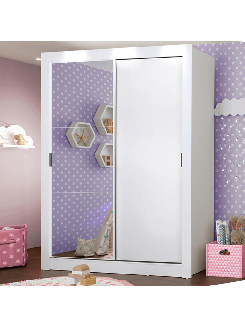 Guarda-Roupa Infantil Madesa Enzo 2 Portas de Correr com Espelho Branco
