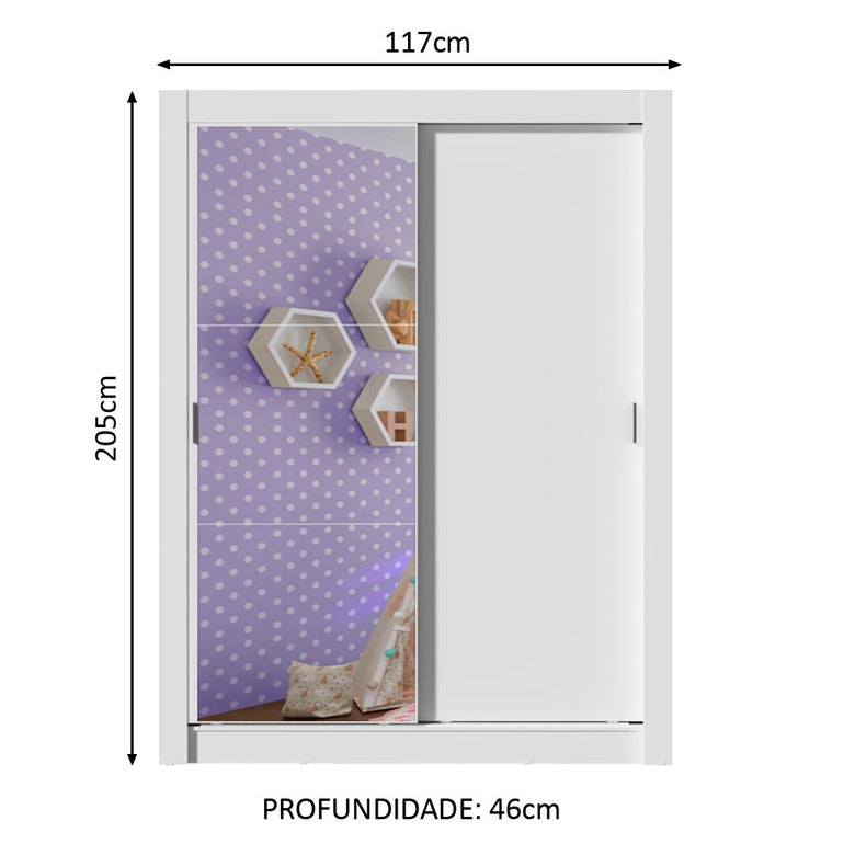 Guarda-Roupa Infantil Madesa Enzo 2 Portas de Correr com Espelho Branco