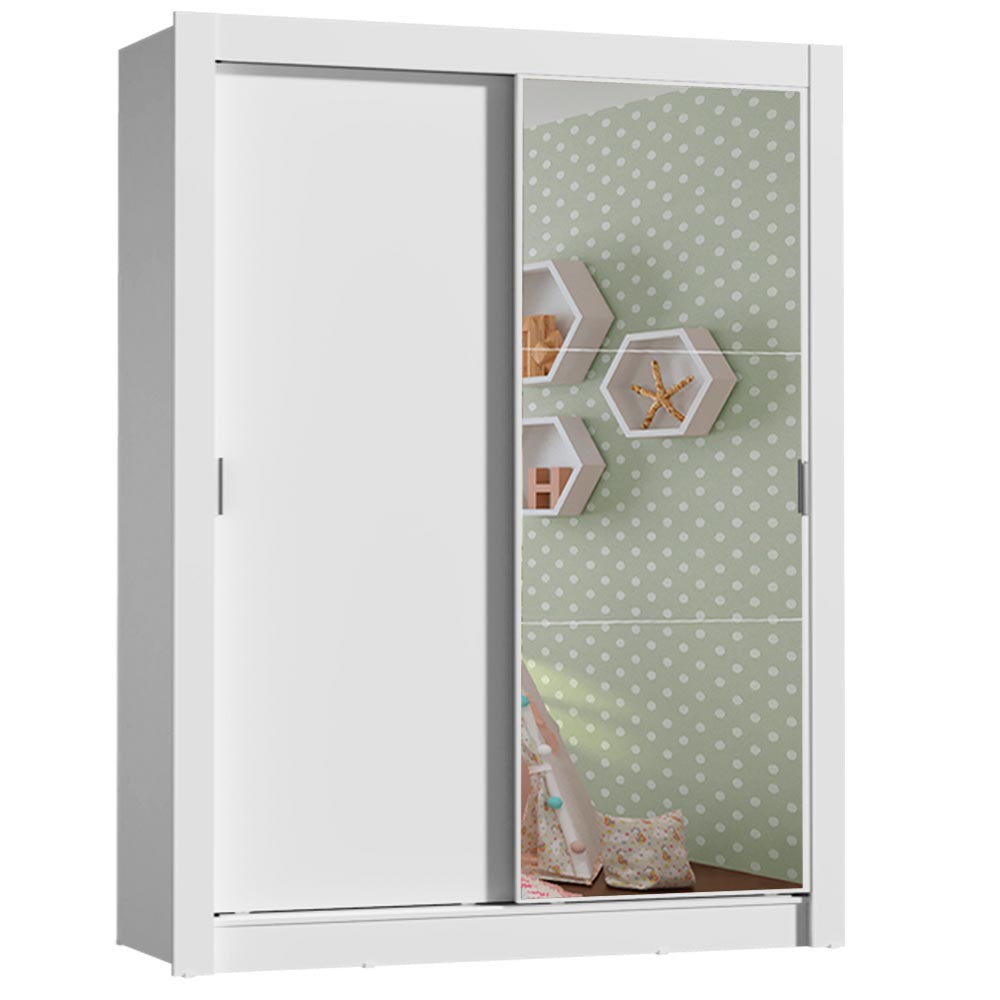 Guarda-Roupa Infantil Madesa Bento 2 Portas de Correr com Espelho 2 Gavetas Branco - Branco