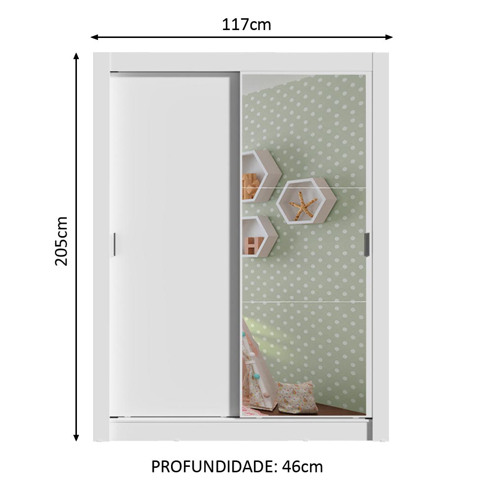 Guarda-Roupa Infantil Madesa Bento 2 Portas de Correr com Espelho 2 Gavetas Branco