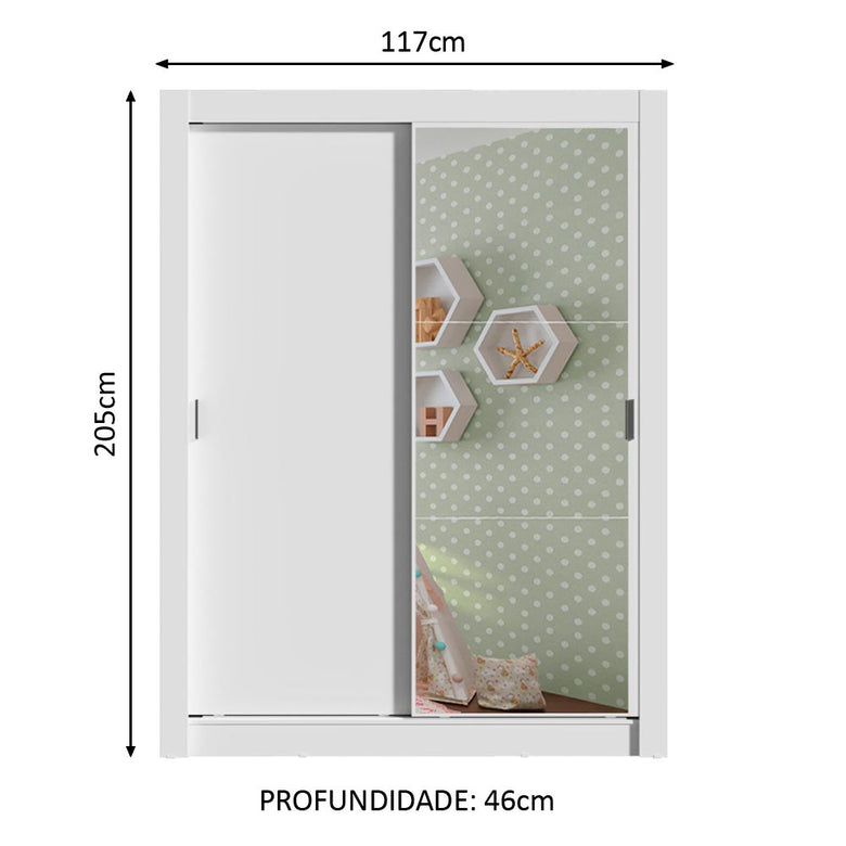 Guarda-Roupa Infantil Madesa Bento 2 Portas de Correr com Espelho 2 Gavetas Branco