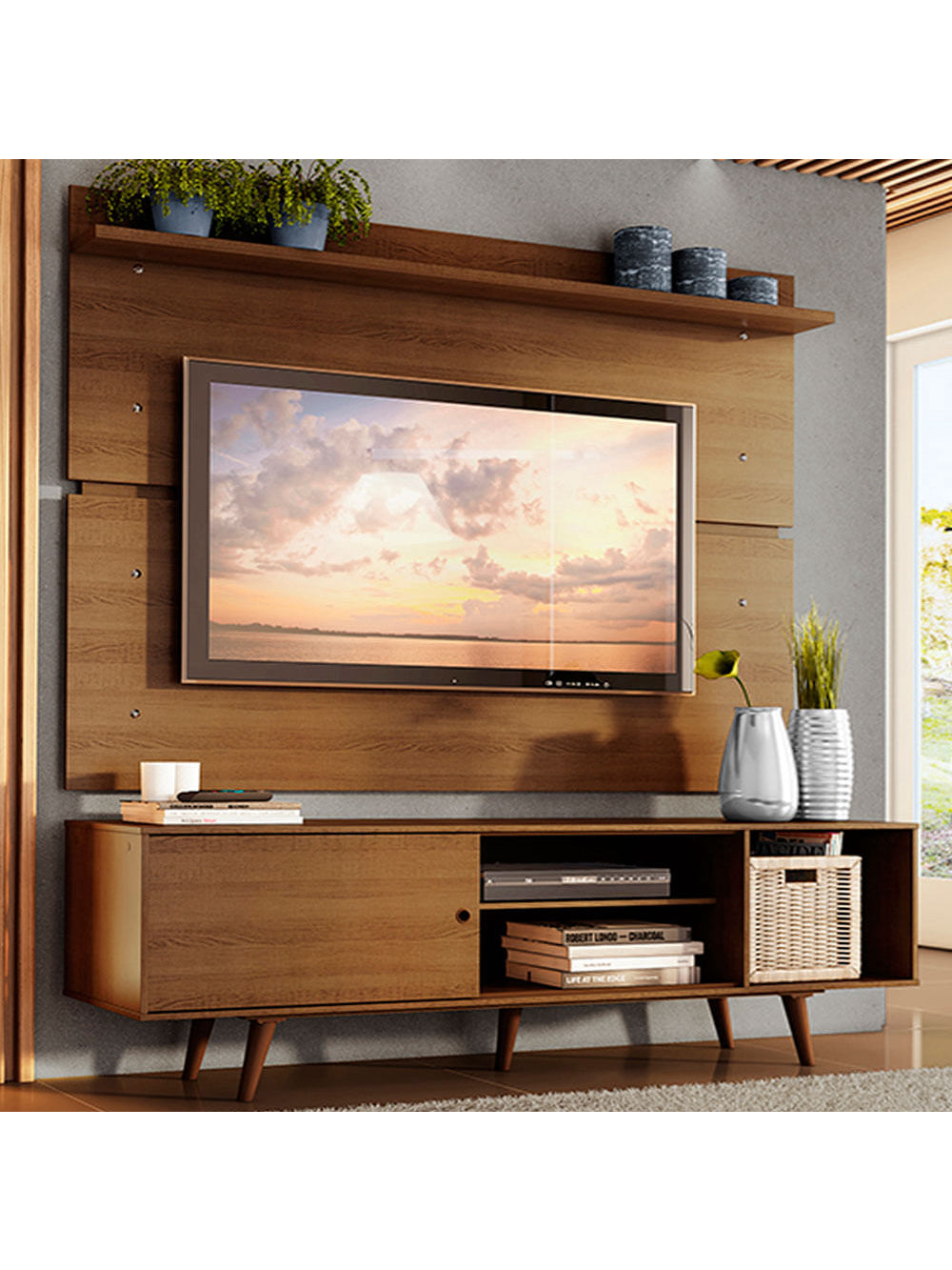 Rack Madesa Dubai e Painel para TV até 65 Polegadas com Pés Rustic - Rustic