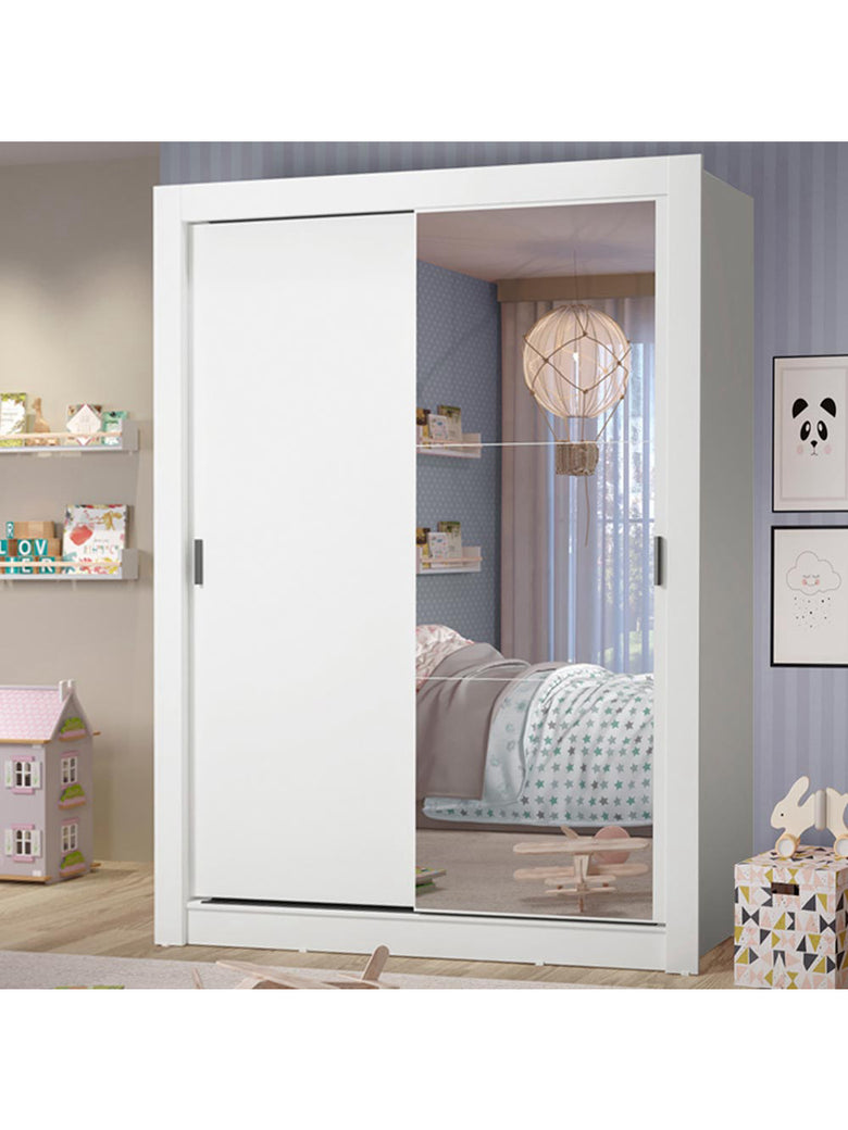 Guarda-Roupa Infantil Madesa Theo 2 Portas de Correr com Espelho 4 Gavetas Branco