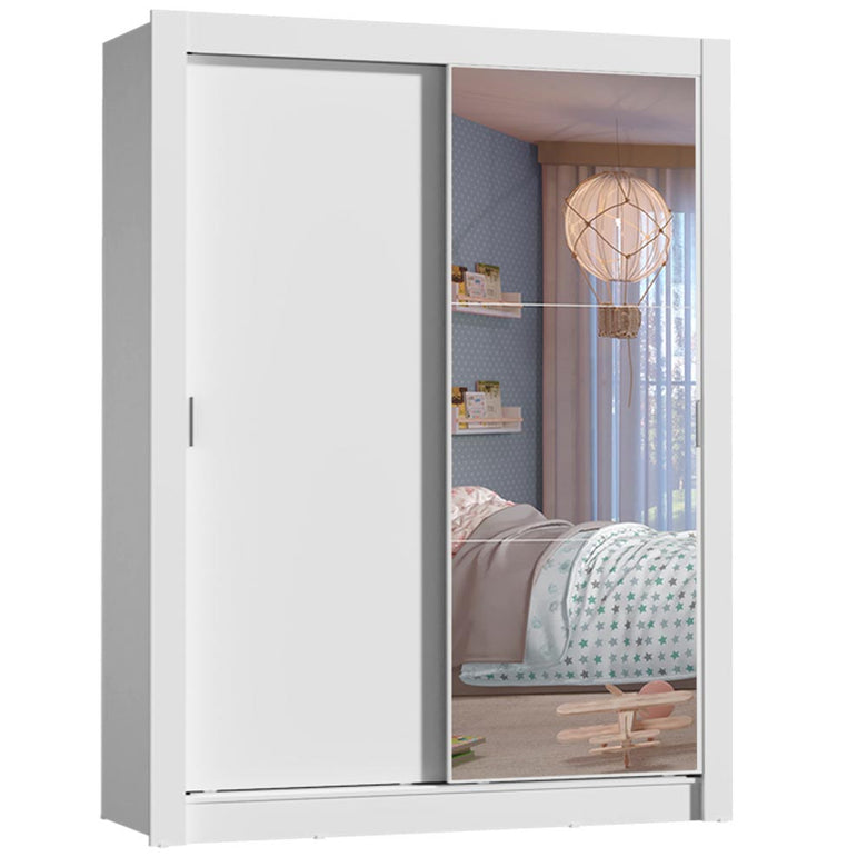 Guarda-Roupa Infantil Madesa Theo 2 Portas de Correr com Espelho 4 Gavetas Branco