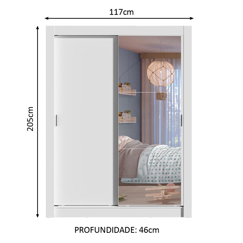 Guarda-Roupa Infantil Madesa Theo 2 Portas de Correr com Espelho 4 Gavetas Branco
