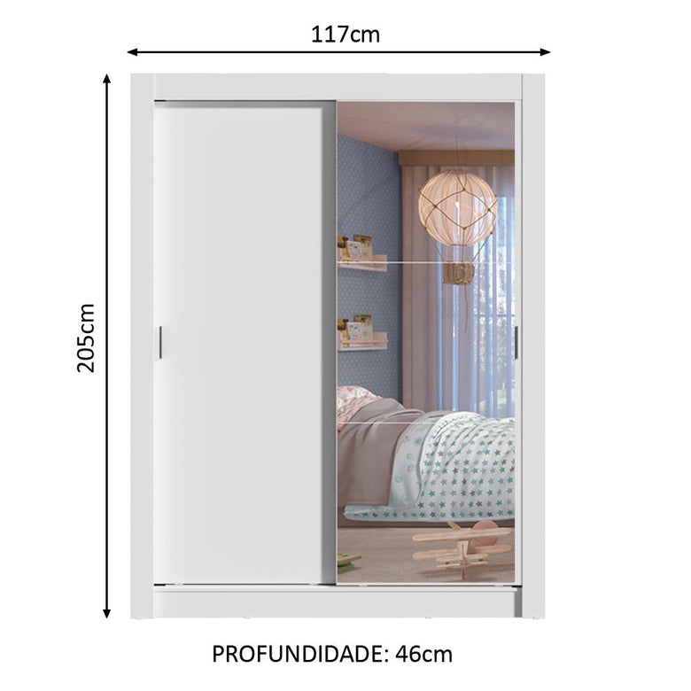 Guarda-Roupa Infantil Madesa Theo 2 Portas de Correr com Espelho 4 Gavetas Branco
