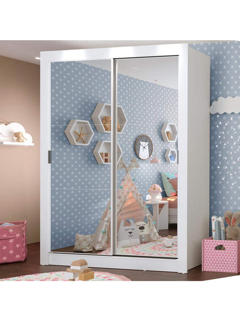 Guarda-Roupa Infantil Madesa Enzo 2 Portas de Correr de Espelho Branco