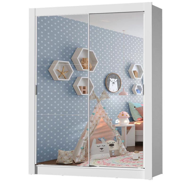 Guarda-Roupa Infantil Madesa Enzo 2 Portas de Correr de Espelho Branco