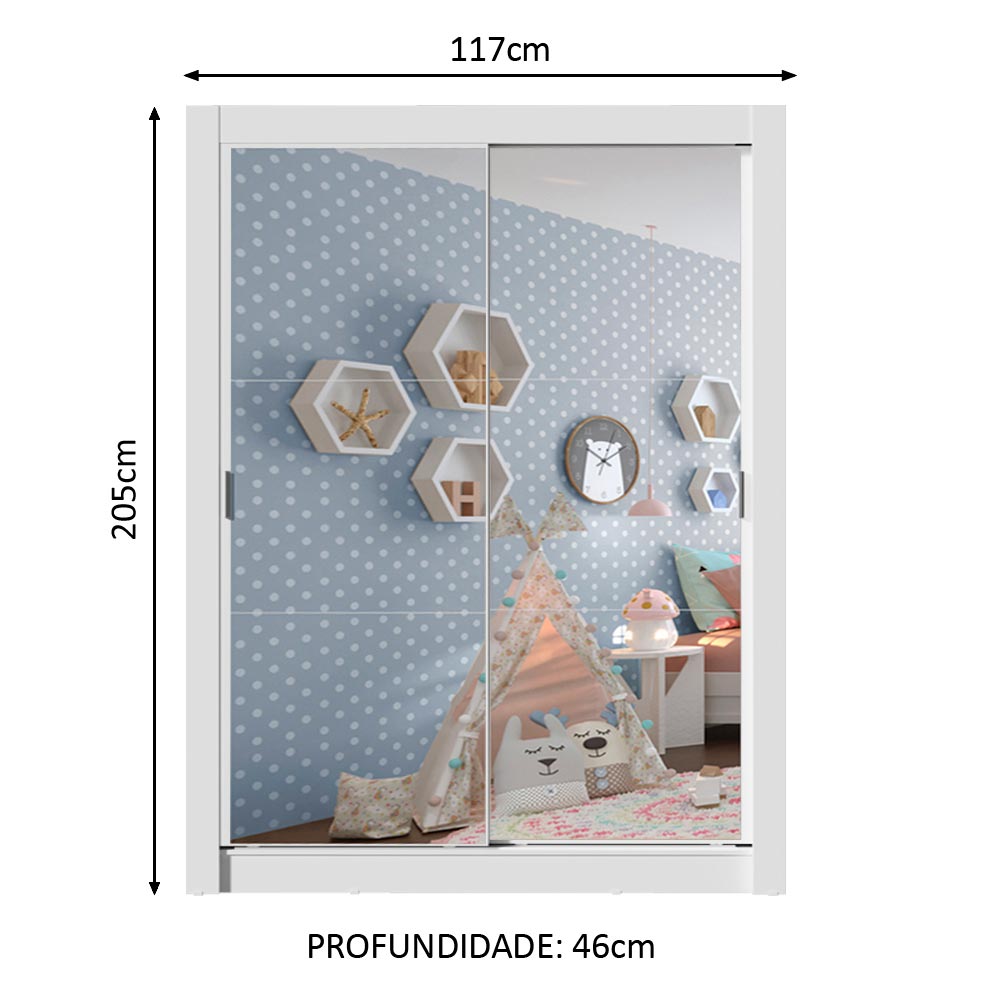 Guarda-Roupa Infantil Madesa Enzo 2 Portas de Correr de Espelho Branco