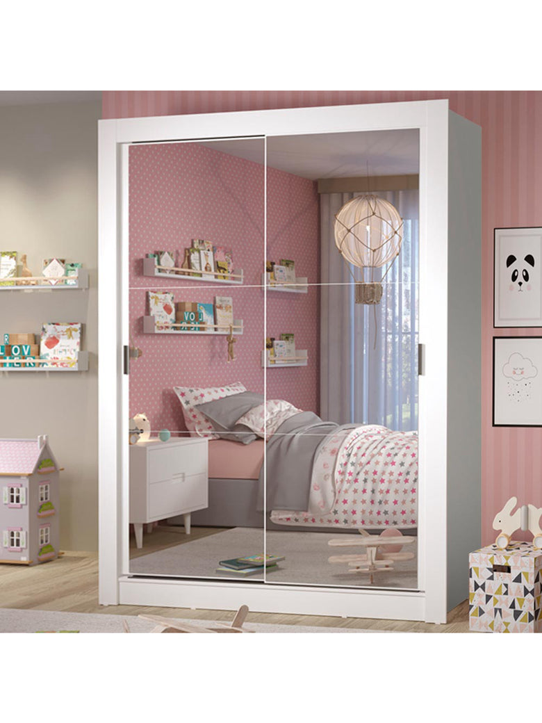 Guarda-Roupa Infantil Madesa Theo 2 Portas de Correr de Espelho 4 Gavetas Branco