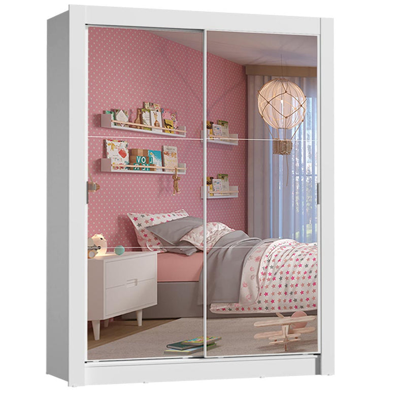 Guarda-Roupa Infantil Madesa Theo 2 Portas de Correr de Espelho 4 Gavetas Branco