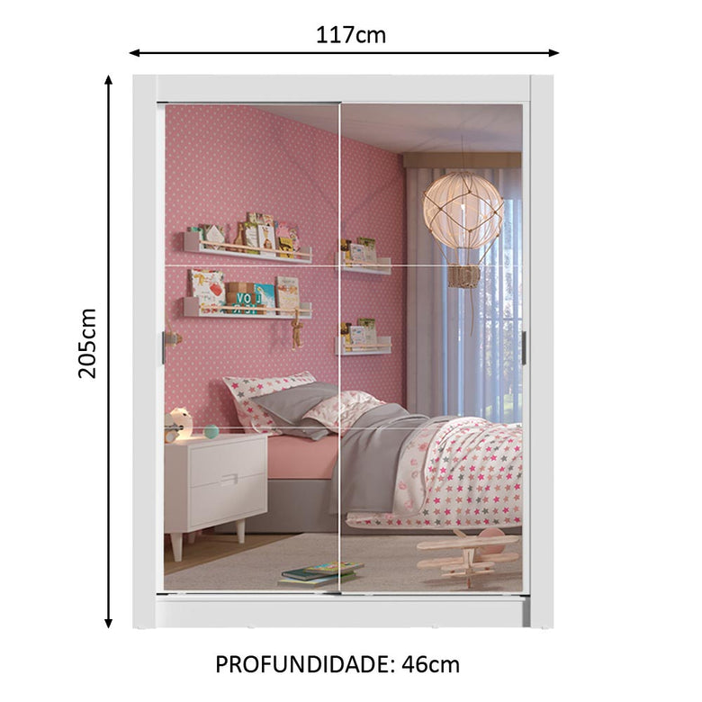 Guarda-Roupa Infantil Madesa Theo 2 Portas de Correr de Espelho 4 Gavetas Branco