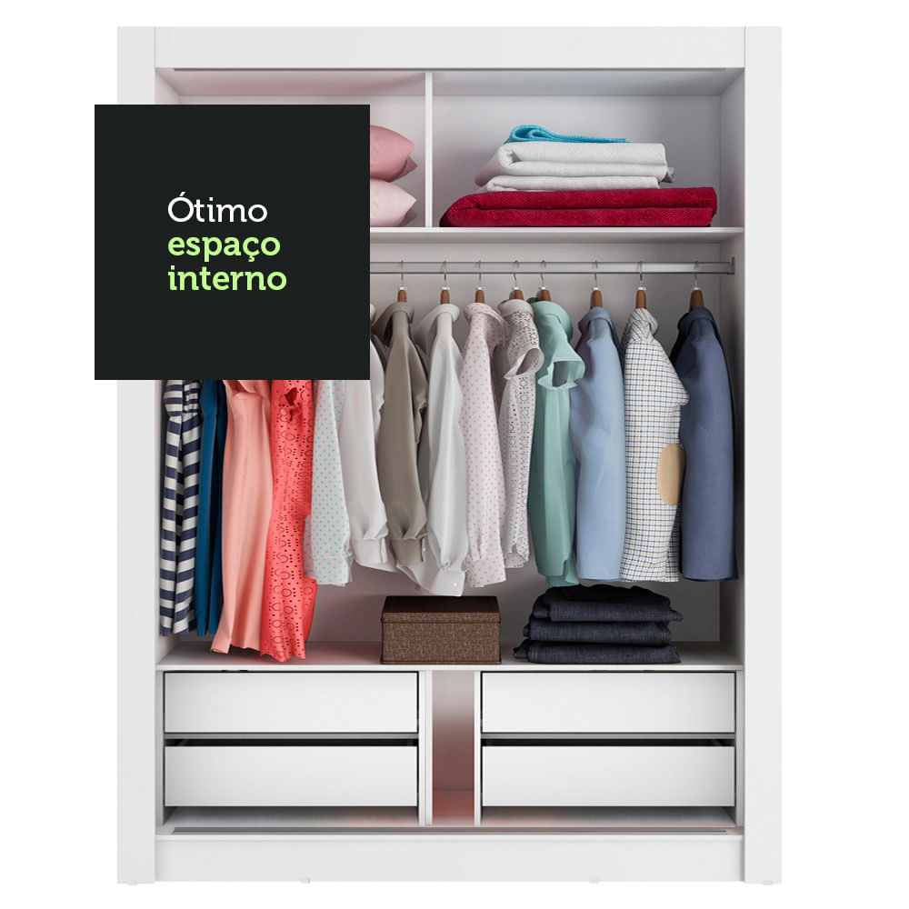 Guarda-Roupa Infantil Madesa Theo 2 Portas de Correr de Espelho 4 Gavetas Branco