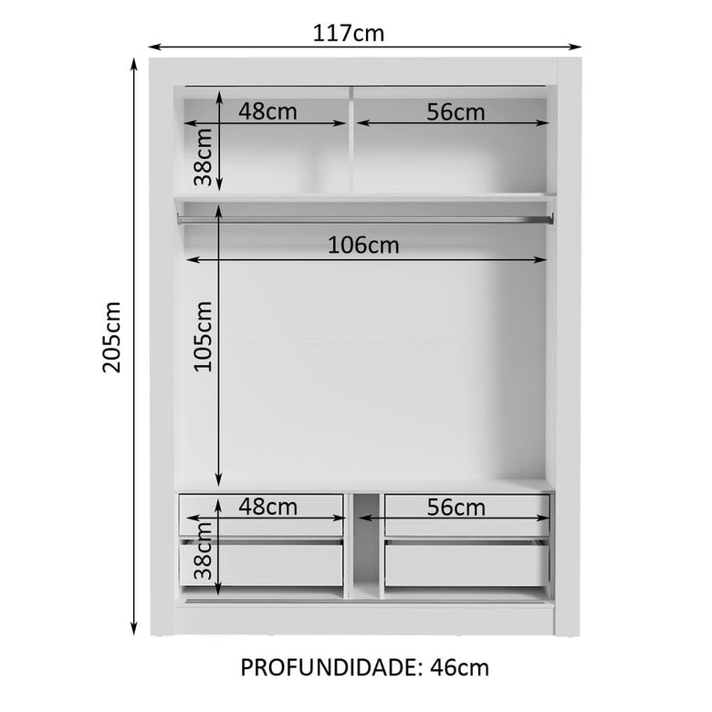 Guarda-Roupa Infantil Madesa Theo 2 Portas de Correr de Espelho 4 Gavetas Branco