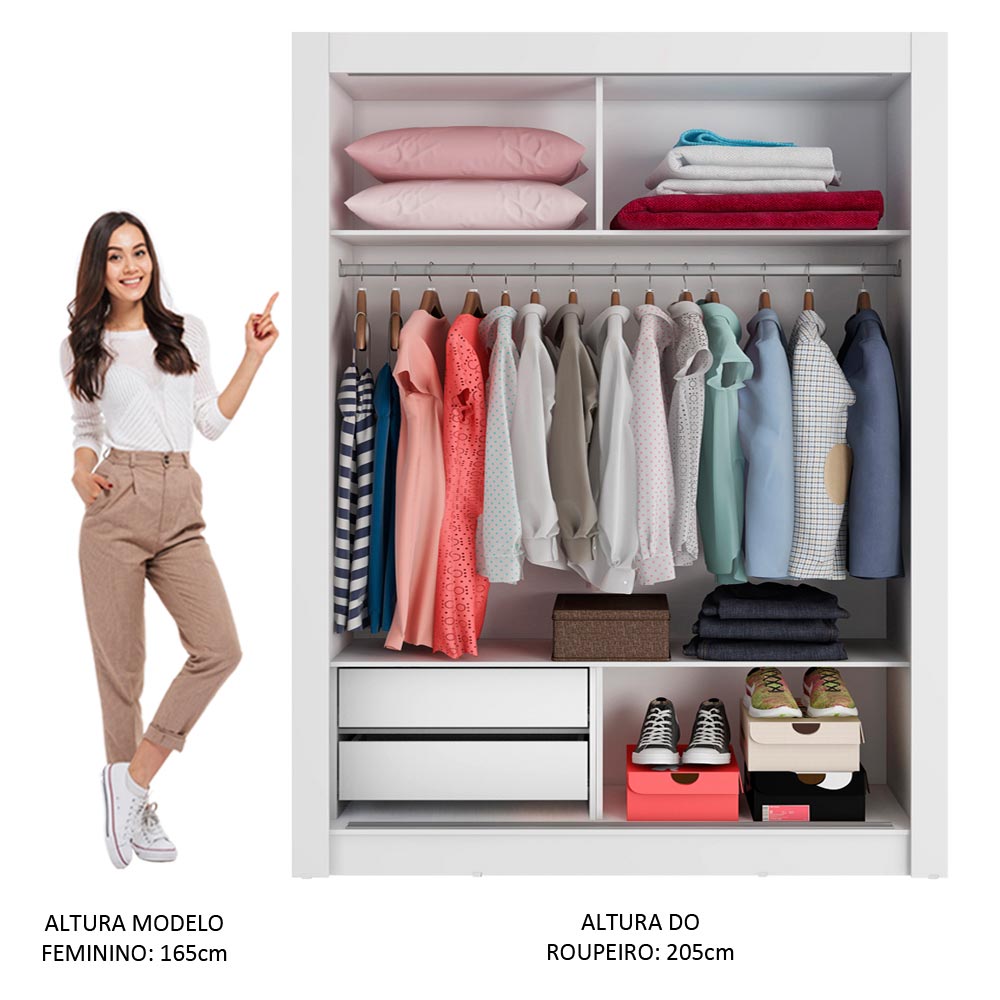 Guarda-Roupa Infantil Madesa Bento 2 Portas de Correr 2 Gavetas Branco